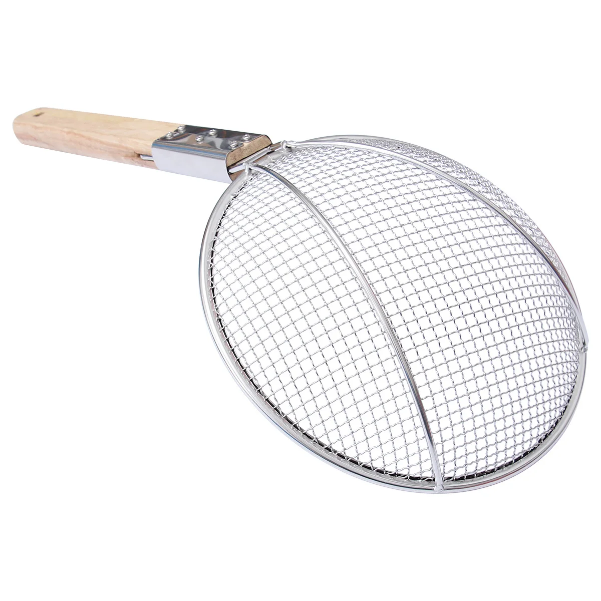 

Ковш скиммера из нержавеющей стали, толстая деревянная ручка, кухонный фильтр для лапши, картофеля фри, домашняя кулинария, скиммер из нержавеющей стали