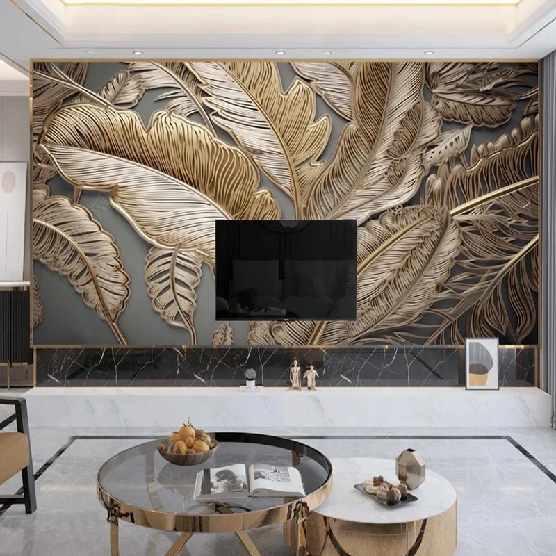 Modern Light Luxury 3D Relief Texture Gold Banana Leaf Mural Photo Wallpaper Living Room TV Sofa Study Home Decor 3D Papel Tapiz