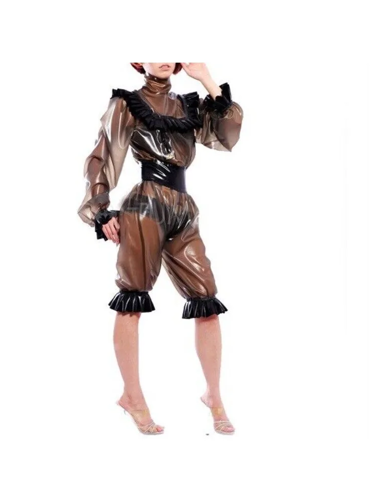 

fetishism 100% Latex Rubber Gummi Handsome casual uniform Catsuit Coffee&Black Size XS-XXL