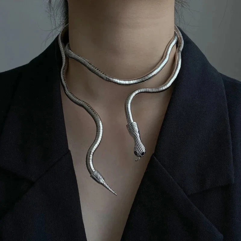 Bijoux à la mode, Design européen et américain, nouveau collier serpent Punk Hip Hop en métal réglable couleur or pour femmes, cadeaux de fête