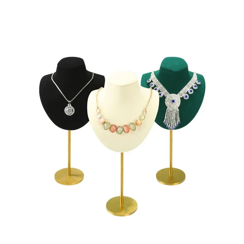 Jewelry Shop Window Display Props Cool Microfiber Beige Black Model Bust Lady Necklace Pendant Mannequin Show Rack For Home
