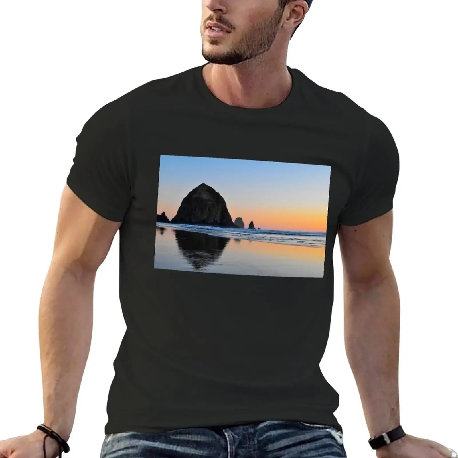 Haystack Rock on Cannon Beach T-Shirt anime new edition mens t shirts casual stylish