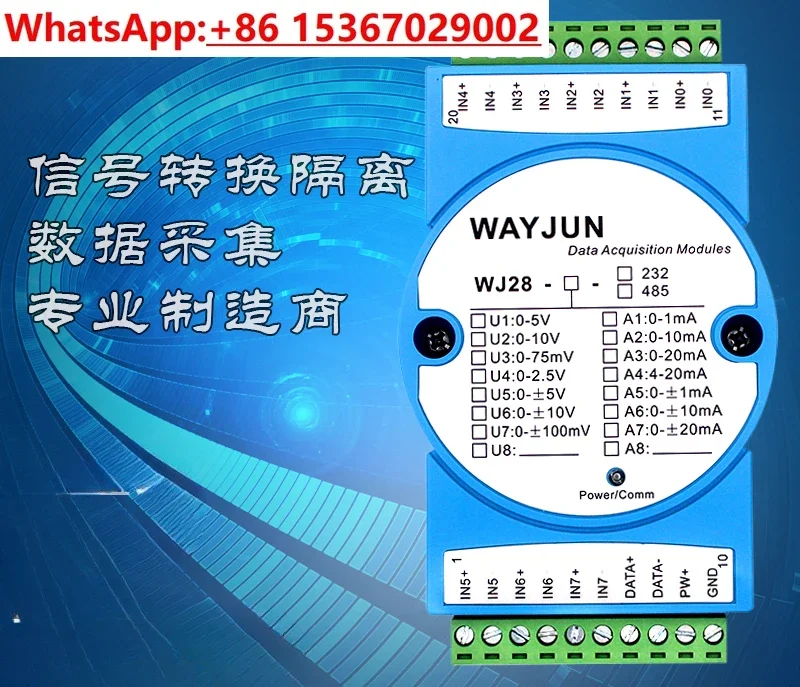 Eight-channel analog 4-20mA current to MODBUS RTU protocol RS485 acquisition module WJ28