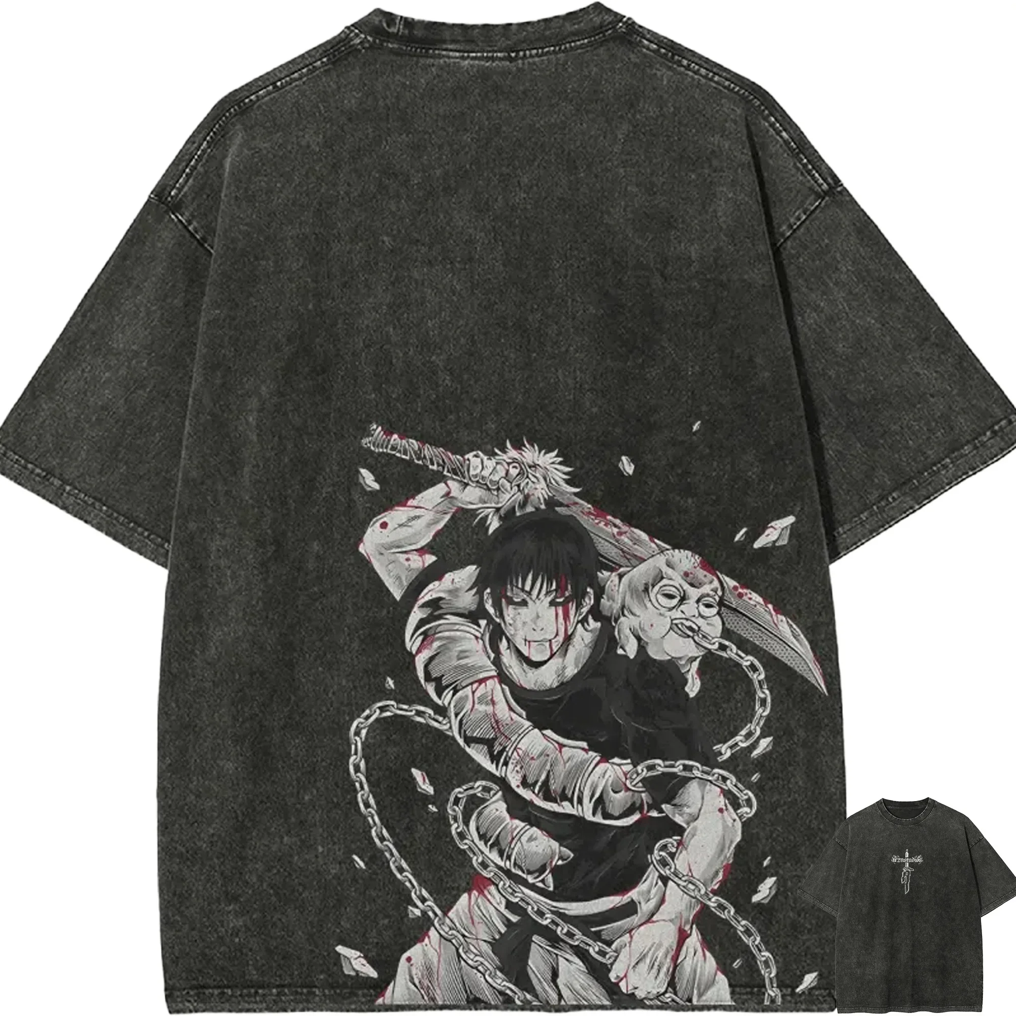 Jujutsu Kaisen Toji Fushiguro T Shirt Men Sorcerer Killer Vintage Acid Wash Streetwear Oversized Retro Japanese Anime Tees
