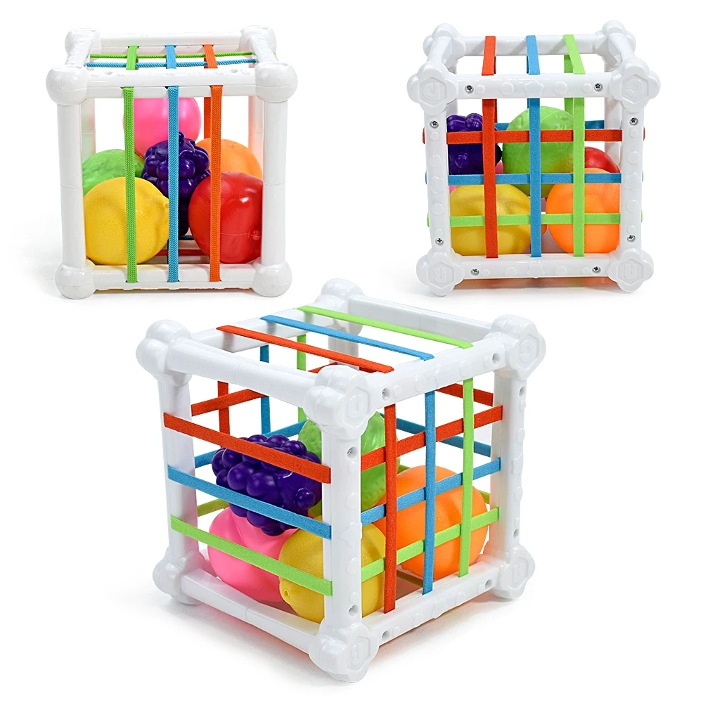 Juguetes sensoriales Montessori para bebés, cubo clasificador de formas, juguetes para bebés con frutas coloridas, actividad, aprendizaje de habilidades motoras finas para niños de 1 año
