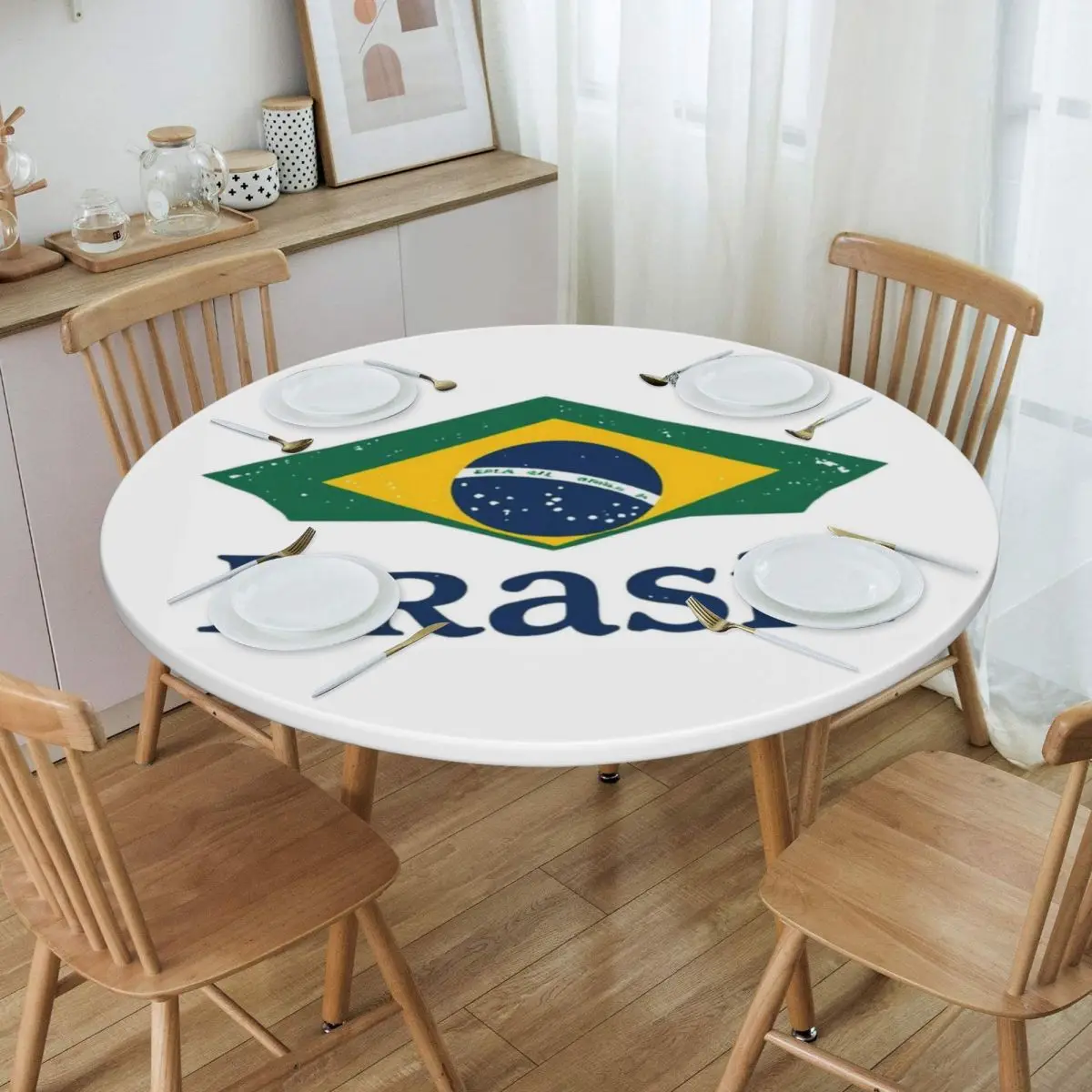 Brazil Flag Waterproof Round Tablecloth Oilproof Table Cloth for Kitchen Events Dining Table Cover
