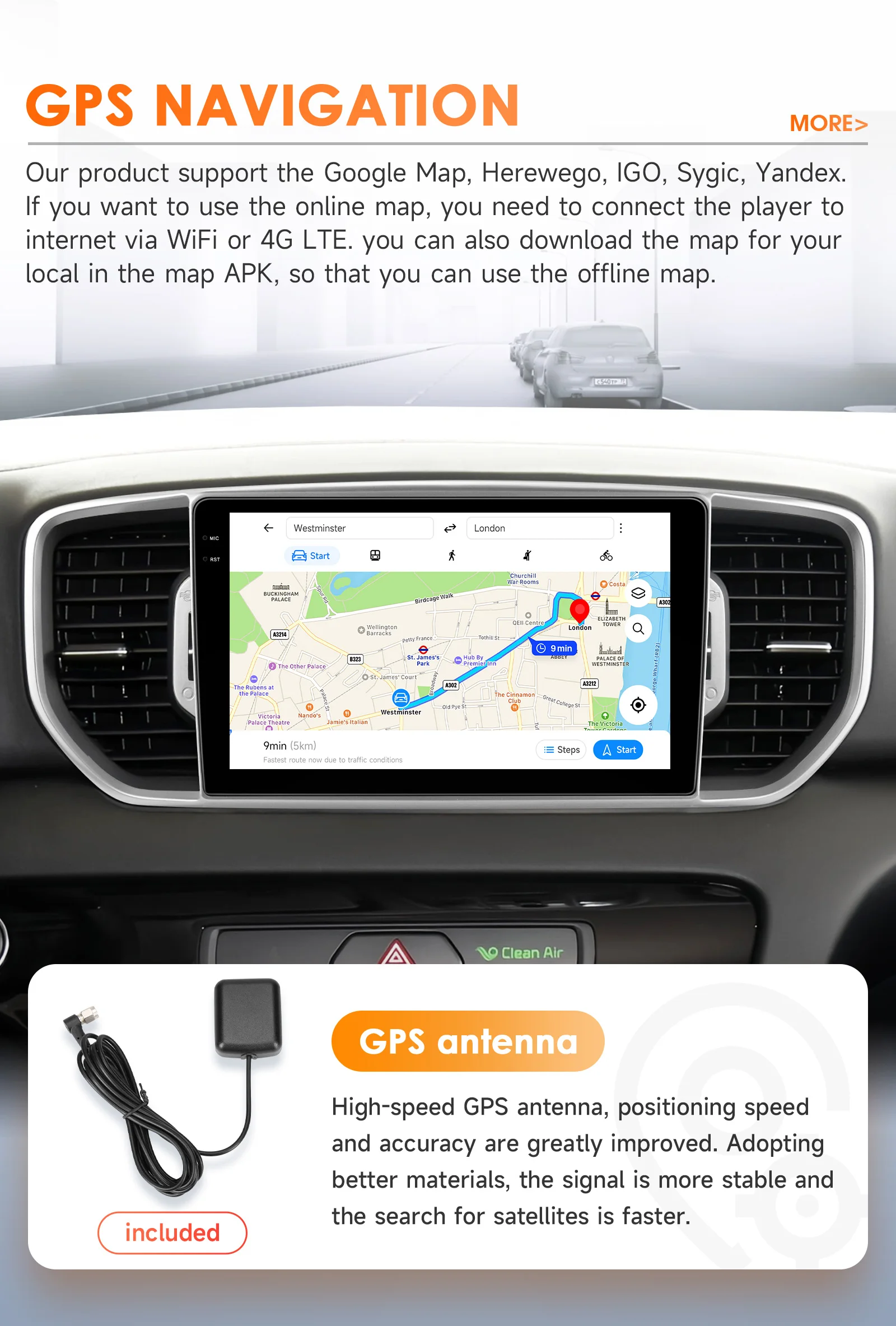 Hizpo 9-Zoll-Auto-Bildschirm für KIA Sportage 4 KX5 2016 2017 2018 Android Auto Navigation GPS Wireless Carplay Wifi Stereo Bluetooth – Detail 33
