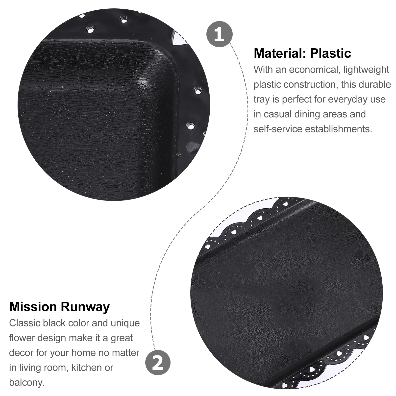 

2Pcs Cake Tray Plastic Rectangular Flower Shape Multi-Purpose Black Serving Plate Leak-Proof Easy Clean Home Decor