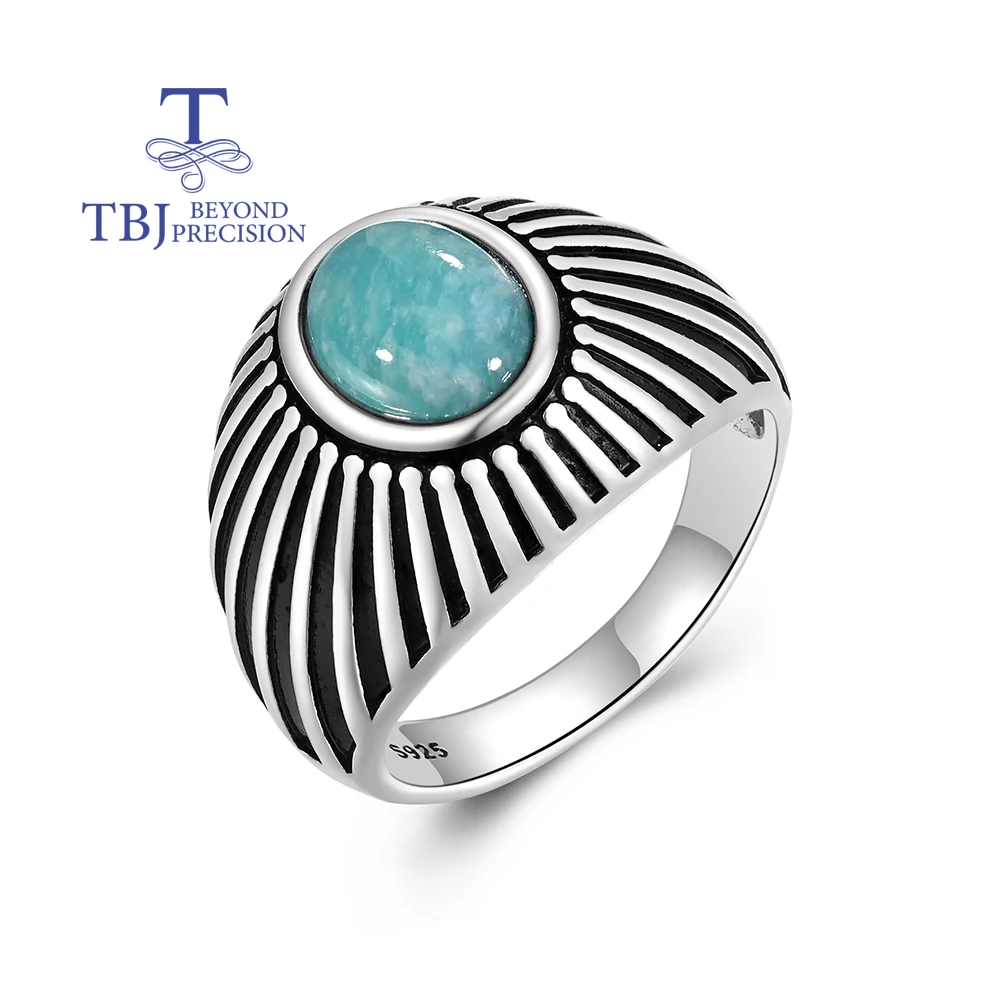 925 Sterling Silver Women's Ring Classic Design Nature Oval 7*9mm Amazonite Fine Jewelry for Banquet Birthday Party Wear