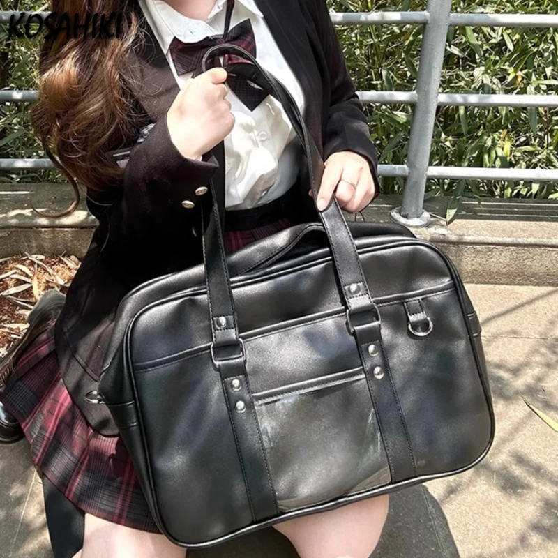 

Y2k Aesthetic Jk Casual Ita Bags Preppy Vintage All Match Pu Women's Handbags Japanese Preppy Transparent Shoulder Underarm Bag