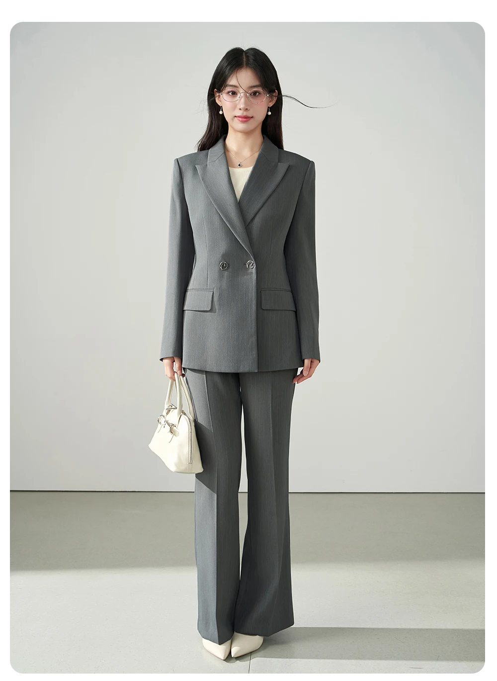Allingentle Grey Women's 2 Piece Set Two Button Jacket Fashion Women Pantsuit Set for Office Outfits Customize