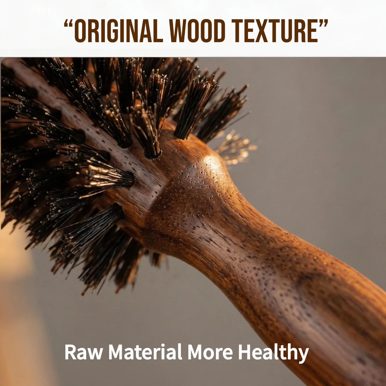 2-teiliges Set, professionelle Haarbürste aus Holz, Wildschweinborsten-Bartbürste, runde Bürste für lockiges Haar, Volumenbürste, antistatisches Haar-Styling-Werkzeug – Detail 6