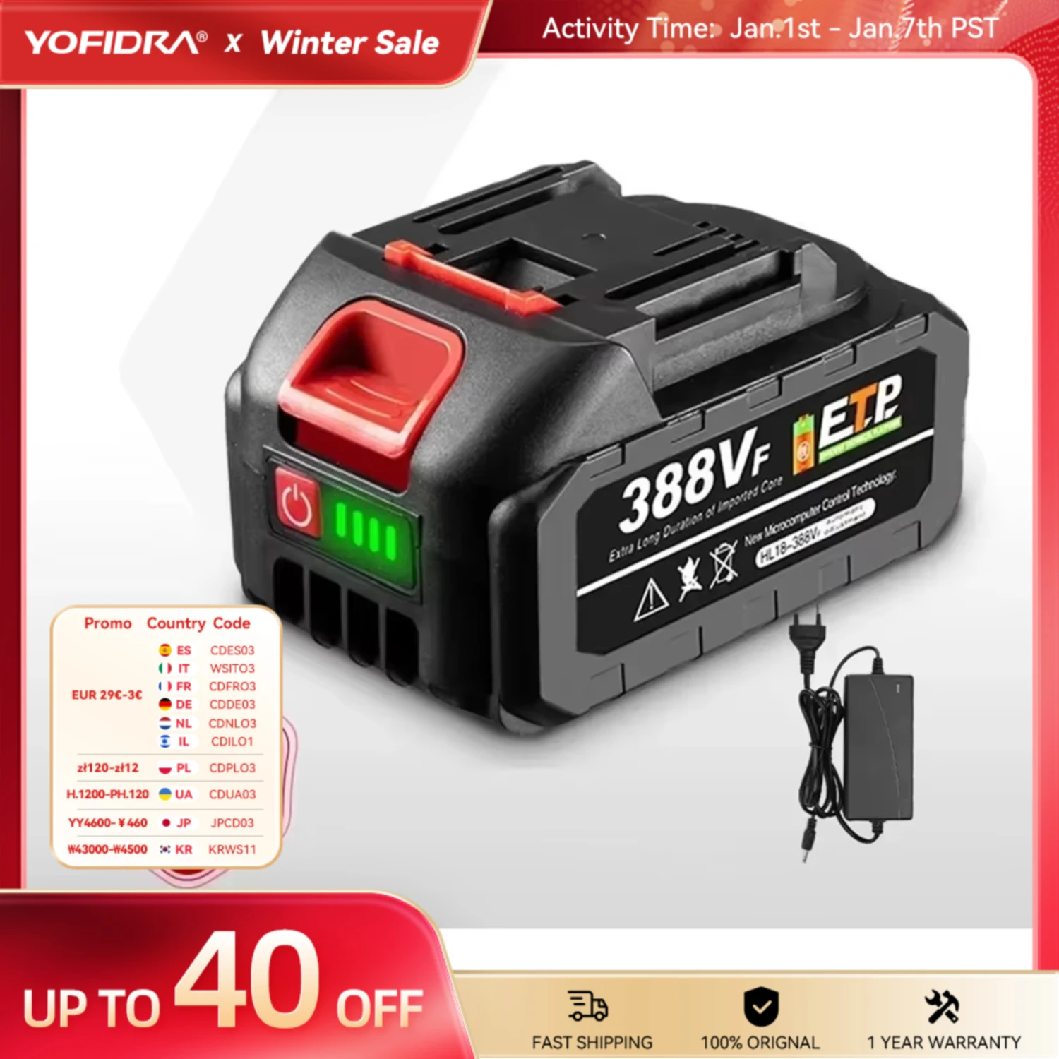 Yofidra Rechargeable Li-Ion Battery 7500mAh-22500mAh High Capacity Power Tool Replace Battery For Drill Wrench Blower Tool