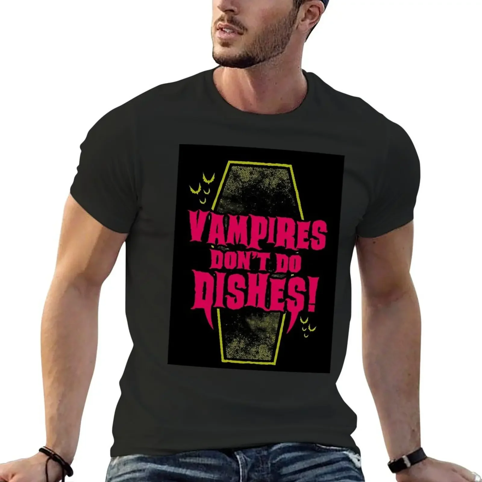 

Vampires Don't Do Dishes - Funny Goth Vampire Quote T-Shirt summer clothes heavyweights mens tall t shirts