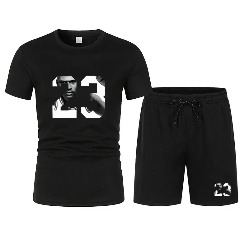 

23 Number Print Men's 2-Piece Set, Stylish Short Sleeve T-Shirt & Shorts, All-Season Casual Outfit for Spring Summer & Outdoor