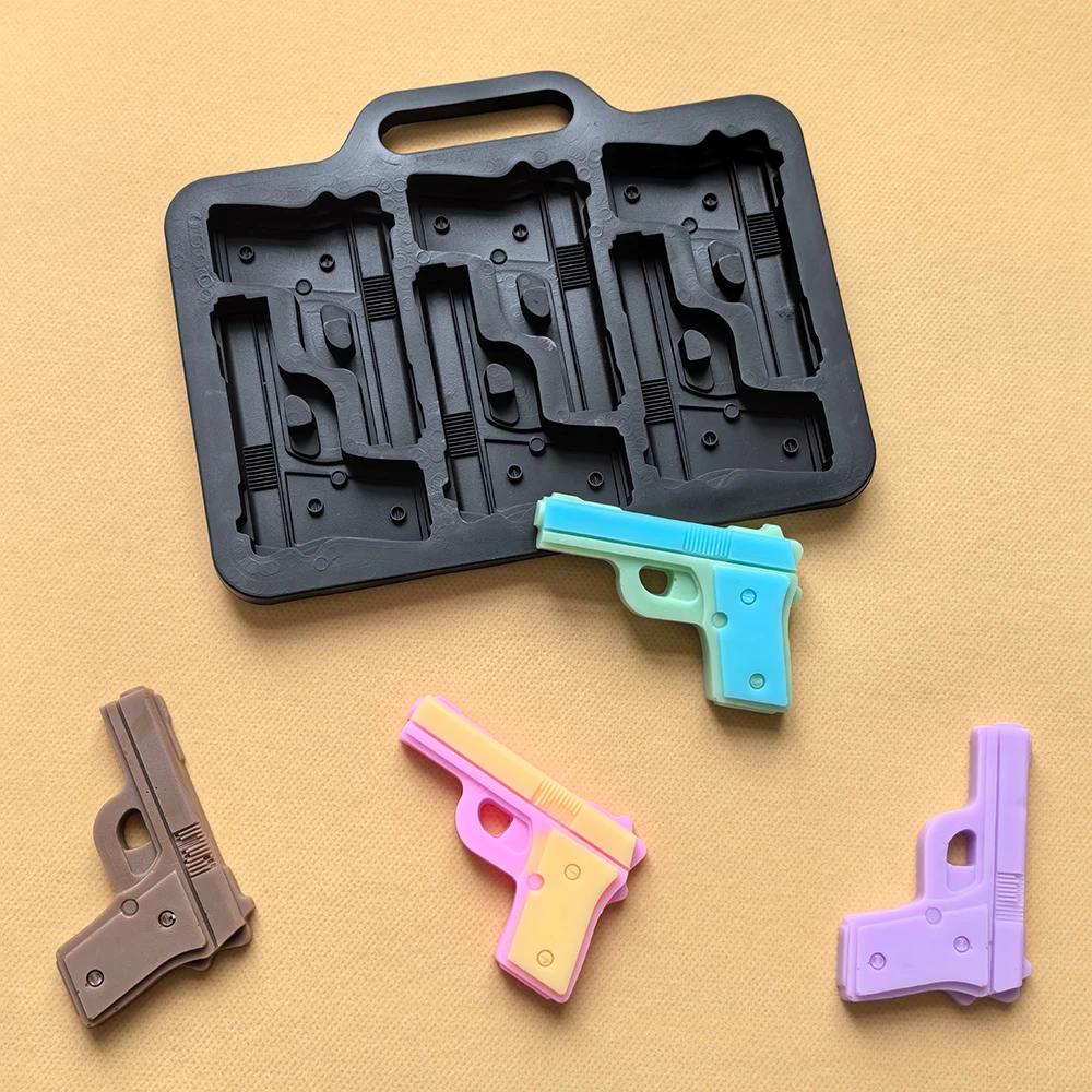 

1pc 6-hole pistol shaped silicone mold, suitable for DIY cookies, chocolates, candies, ice cubes, baking molds