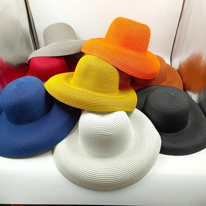 Orange Hat New Hepburn Style Women\'s Foldable Beach Hat Cover Outdoor Travel sun Hat шляпа соломенная