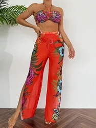 2026 Printed 3 Pieces Strappy Bikini With Trousers Swimsuit Women Swimwear Female Bather Bathing Swimming Swim Suit Beachwear