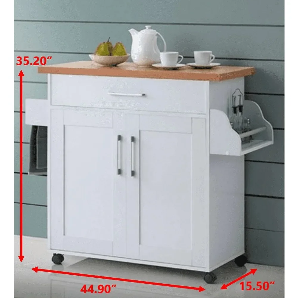 

Kitchen Cart with Spice Rack plus Towel Holder, White
