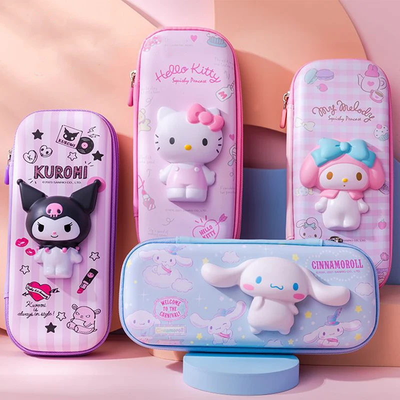 Sanrio PU piórnik o dużej pojemności Kawaii HelloKitty Cinnamoroll Melody szkolne etui piórnik materiały piśmienne