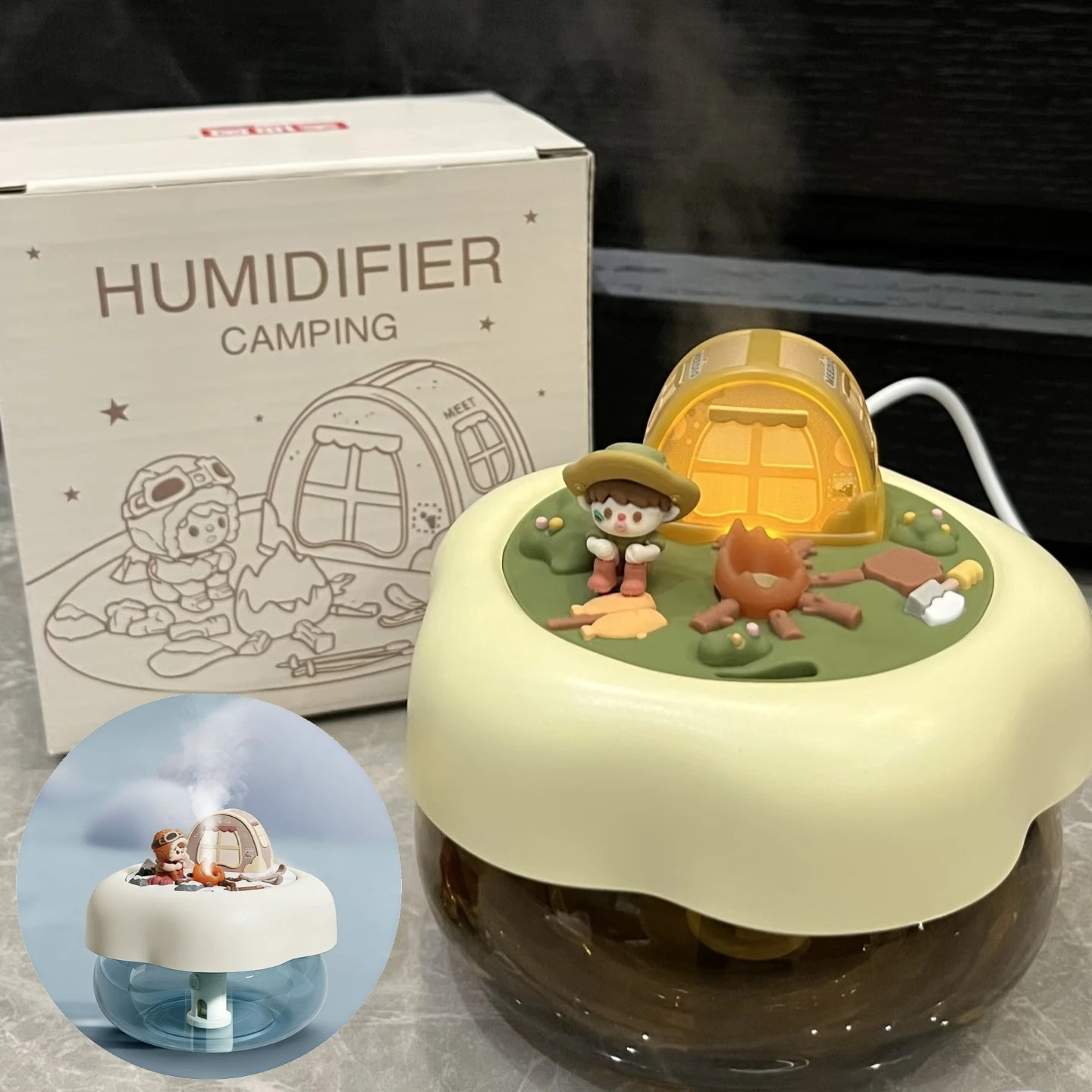 

Ультразвуковой увлажнитель воздуха для кемпинга 400 мл с ночником, USB-C, автоотключением, ультратихий, 2 режима, портативный, для дома, офиса, улицы, автомобиля