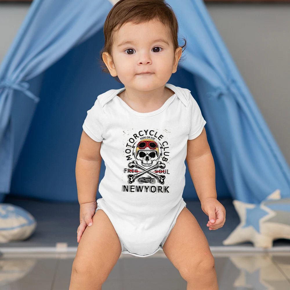 

Motorcycle Club Punk Harajuku Toddler Baby Rompers United States Fashion Hipster Streetwear Newborn Clothes Infant Onesies