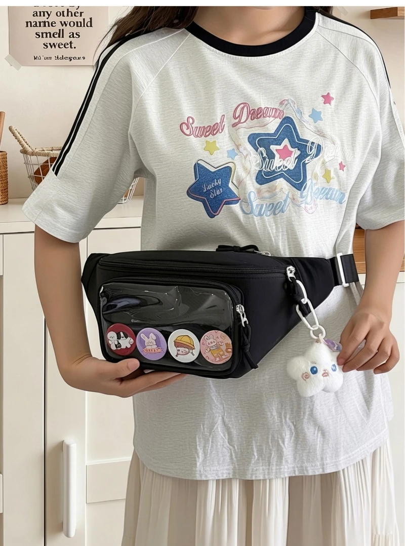 Neue süße Anime Ita Bag – Stylische Damen-Outdoor-Fahrrad-Umhängetasche, transparente Bauchtasche für Mädchen, DIY Comic-Display-Schultertasche – Detail 11