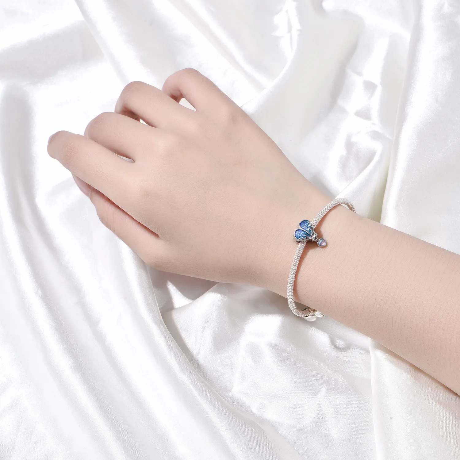 CYCUFF 925 Sterling Silver Flashing Wings Moonstone Blue Beads Fit Bracelets DIY Party Decoration Women Charms Fine Jewelry Gift