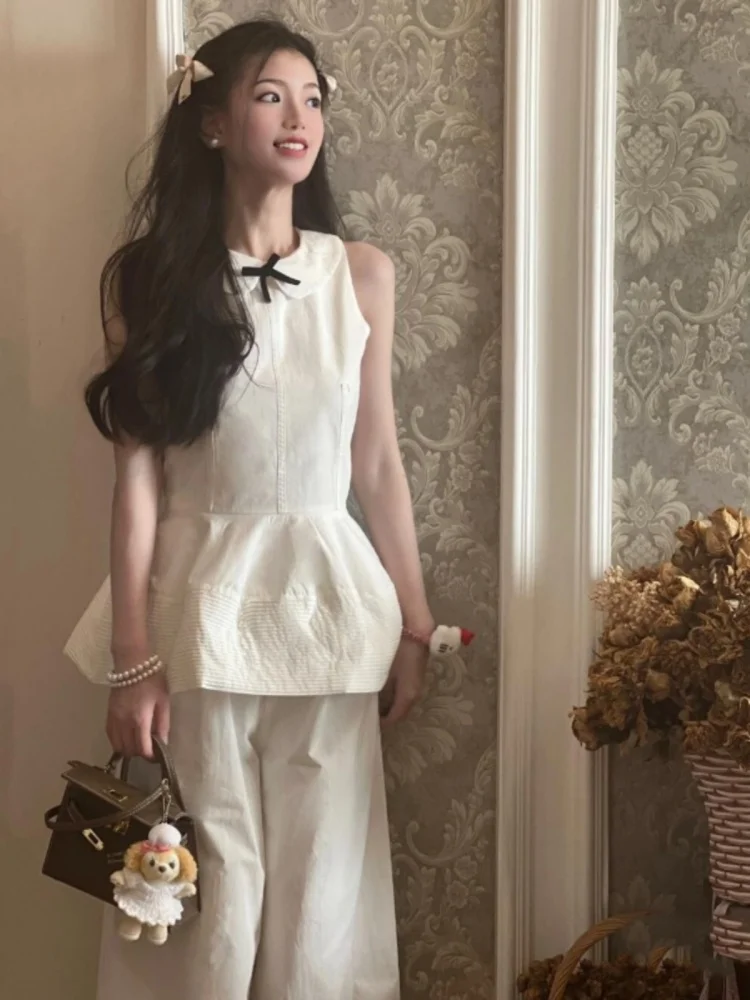 Unique Beautiful Two-Piece Set Svel Straight Leg Pants Ele Faionable Outfit Polyester Long Pants round Neline