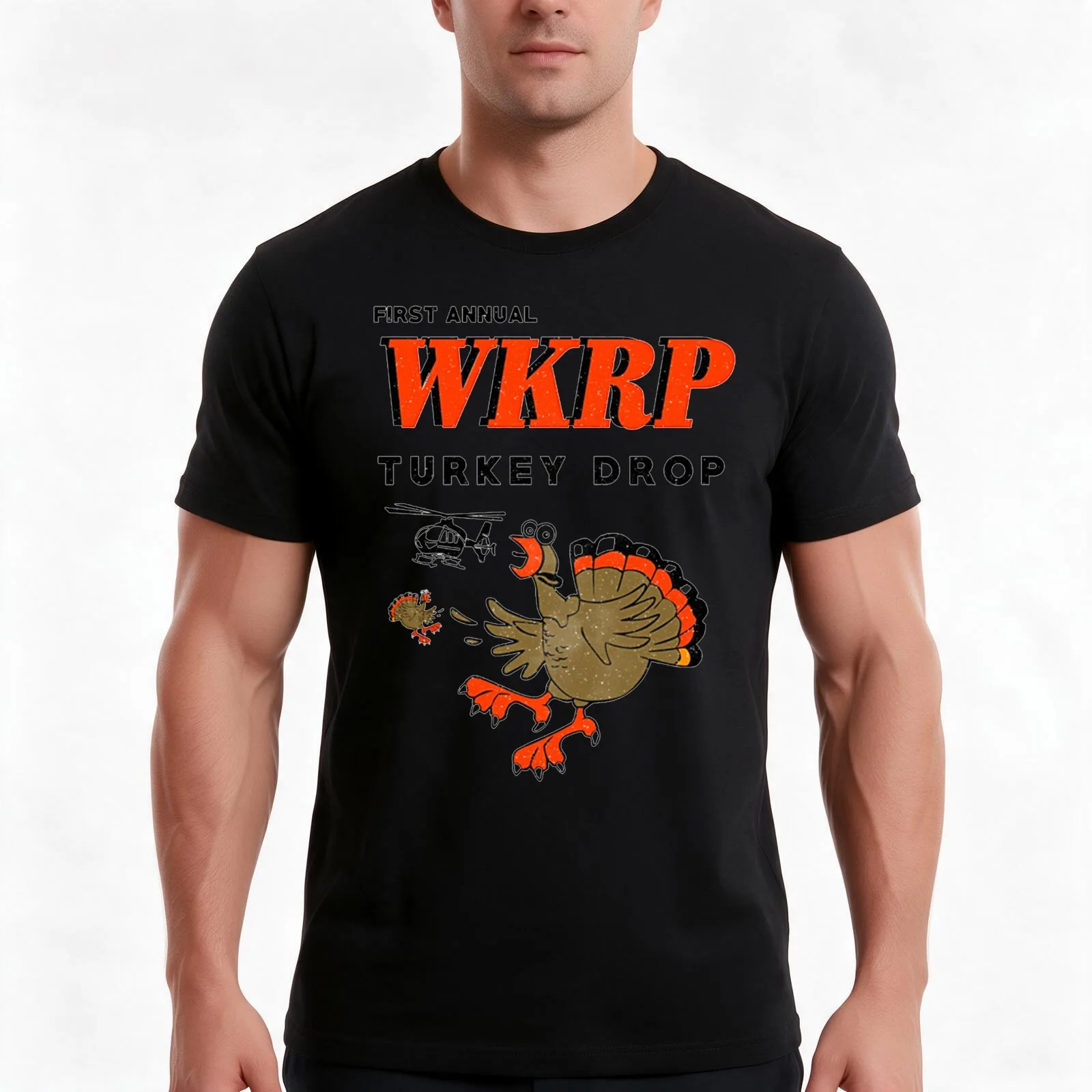 First Annual WKRP Turkey Drop T-Shirt, Summer Casual Cotton Tee, Oversized Streetwear Tops, Vintage Graphic Print, 100% Cotton