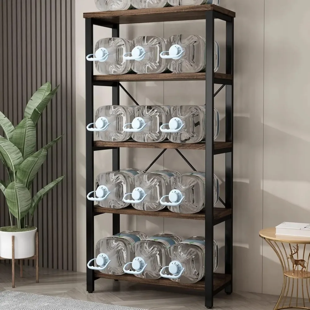 5 Tier Industrial Solid Wood Bookshelf, Open Etagere Bookcase with Metal Frame,Bookcase/Metal and Wood Bookshelf Furniture