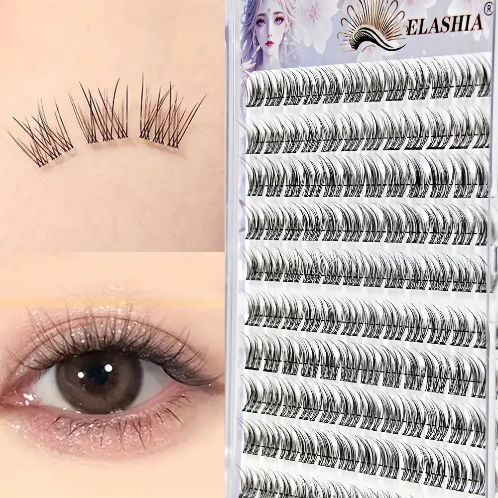 Lazy Person's Glue-Free 120-Cluster Fish Tail Eyelash, Transparent Stem, Air Three-Step False Eyelash, Natural and Simulated