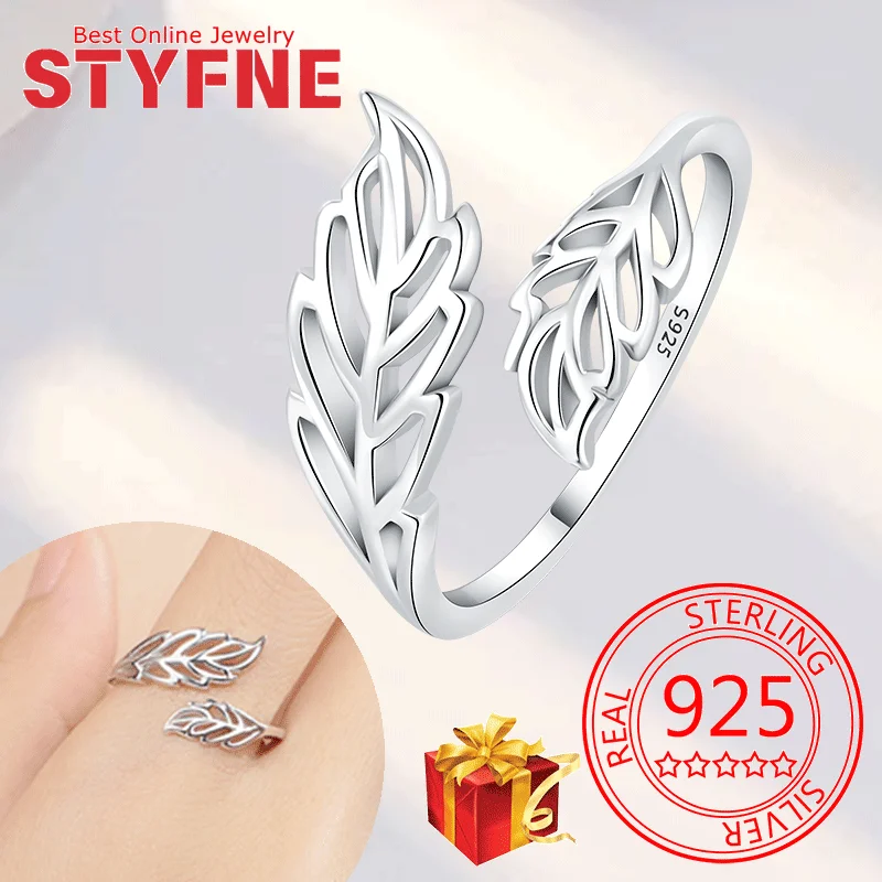 

Real 925 Sterling Silver Hollow Out Withered Leaves CZ Finger Adjustable Ring For Women Wedding Jewelry Gifts with GIFT BOX