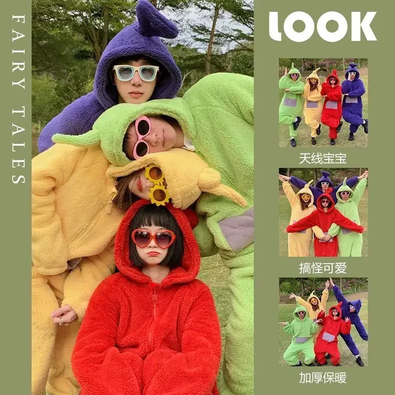 Disfraces de Teletubbies para niños y adultos, pijamas suaves de manga larga, disfraz de Lala, ropa para el hogar, Cosplay, ropa de fiesta de Halloween Unisex