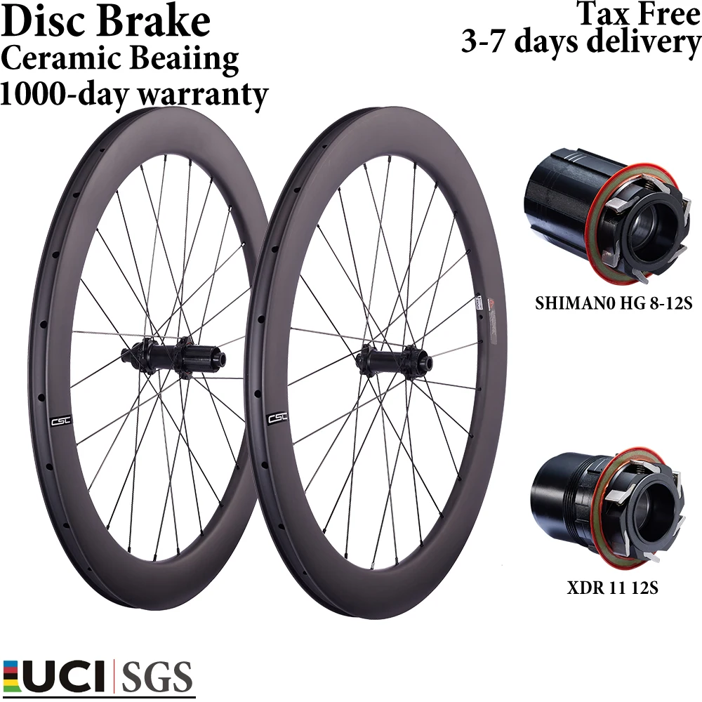 Roues de vélo de gravier CSC 700C en carbone, frein à disque céramique, Center Lock, profondeur 38/50 mm, largeur 25 mm, pour vélo de cyclocross et de route