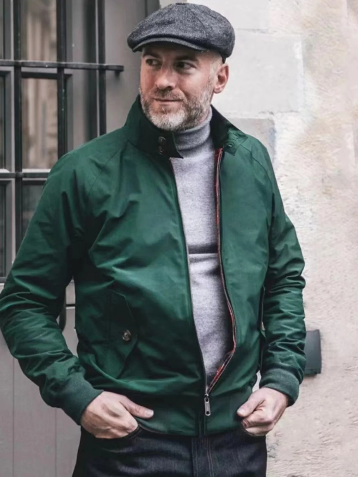 

Faionable Plaid Men's Jaet Casual Harrington Coat Spring Autumn Stand Fit Long Sve Baseball Collar Regular Length