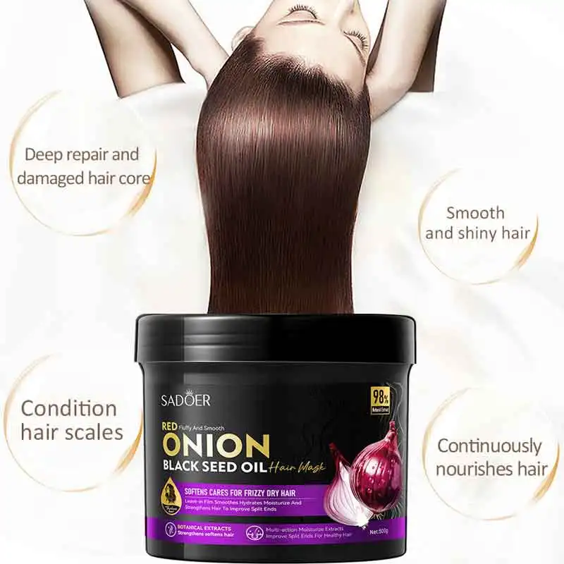 Repair Damaged Frizzy Hair SADOER Onion Black Seed Oil Softening Hair Mask Multi-Effect Hair Moisturizing Conditioner