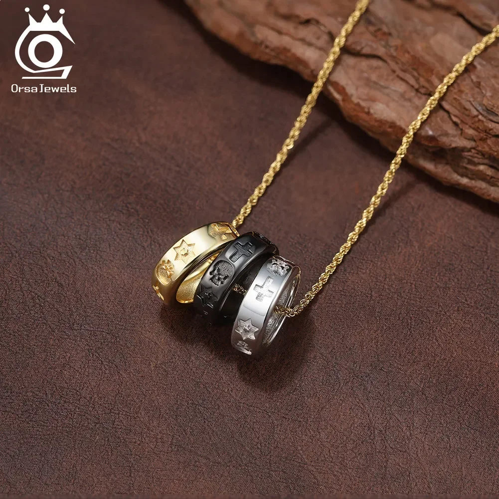 

ORSA JEWELS стерлингового серебра 925 пробы, кольца в стиле панк, ожерелье для мужчин с веревочной цепочкой, воротник в стиле хип-хоп, круглое ожерелье в виде круга SNMN16