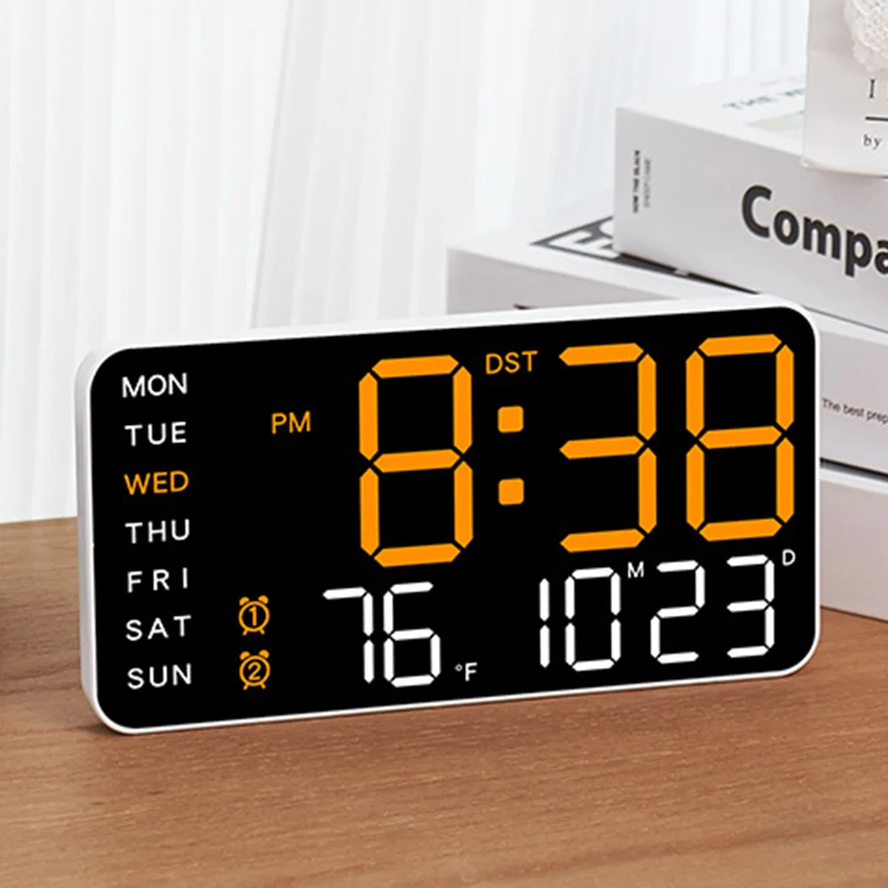 Digital Wall Clock Voice Control Temperature Date Week Display Snooze Dual Alarm Clock DST Brightness Adjustment 12/24H Clock