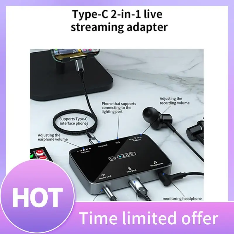 B68A 2 In 1 Live Broadcast Sound Card Adapter For Lighting / Typec Live Broadcast Sound Card Adapter