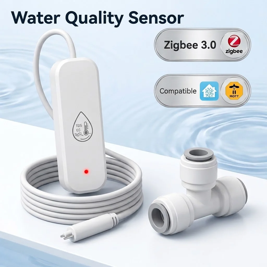 Zigbee 7-in-1 Water Quality Tester TDS/EC/SG/Temp Salinity Detection for Swimming Pools, Aquariums, Drinking Water Testing