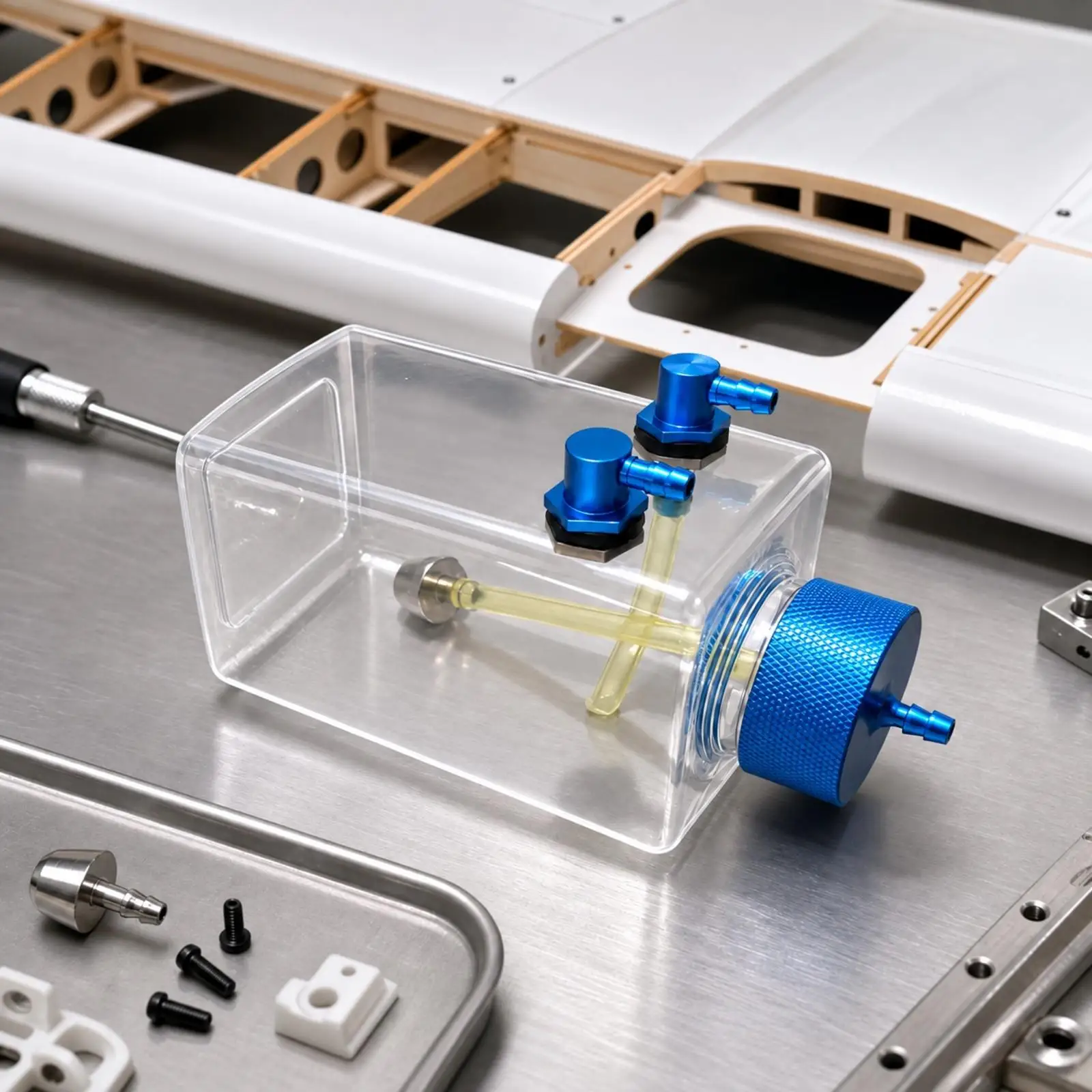 Model Aircraft Fuel Container Clear Plastic Petrol Tank for RC Fixed Wing Airplane with Leak Proof Metal Fittings