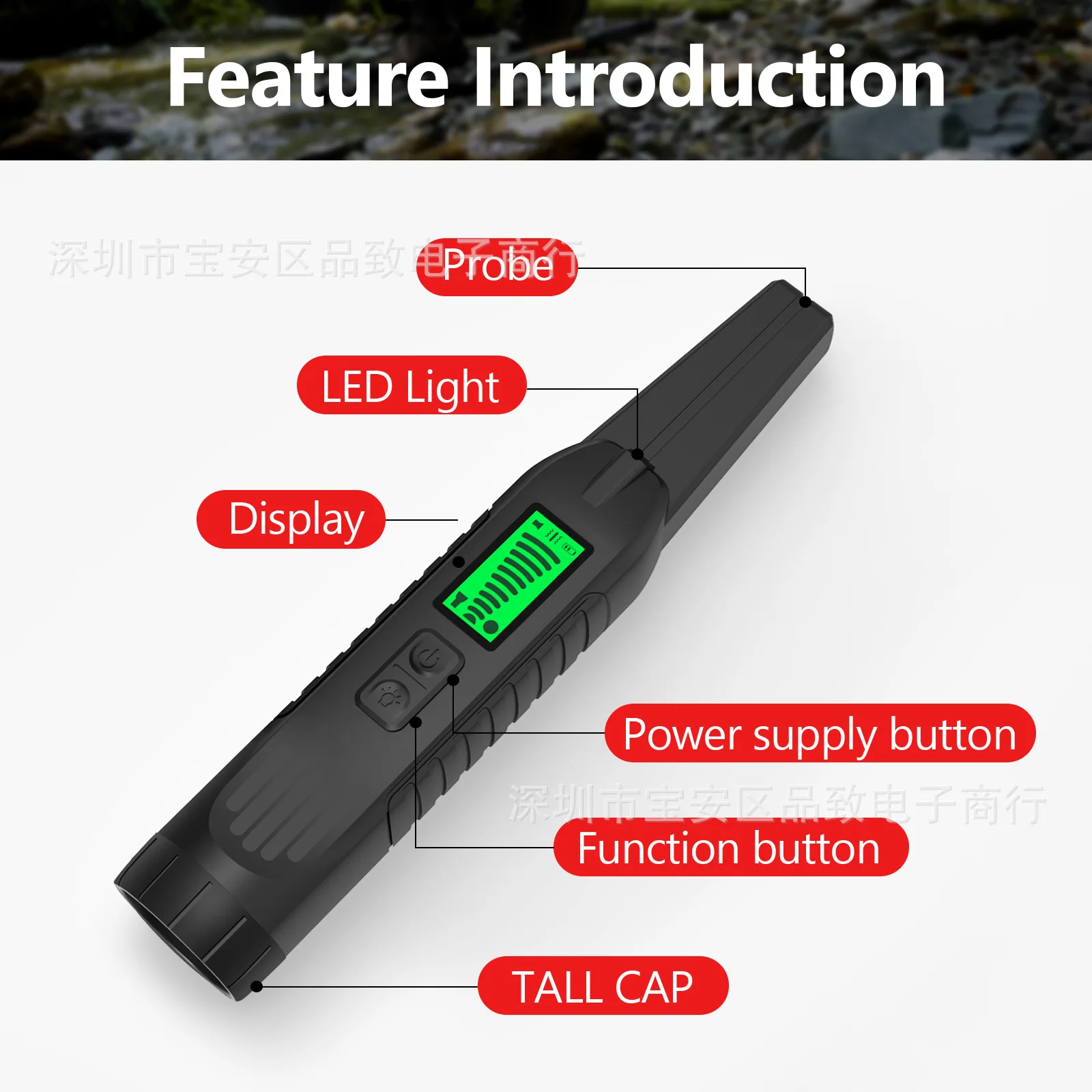 

Высокочувствительный ручной металлоискатель с обзором 360 градусов и фонариком для использования на улице