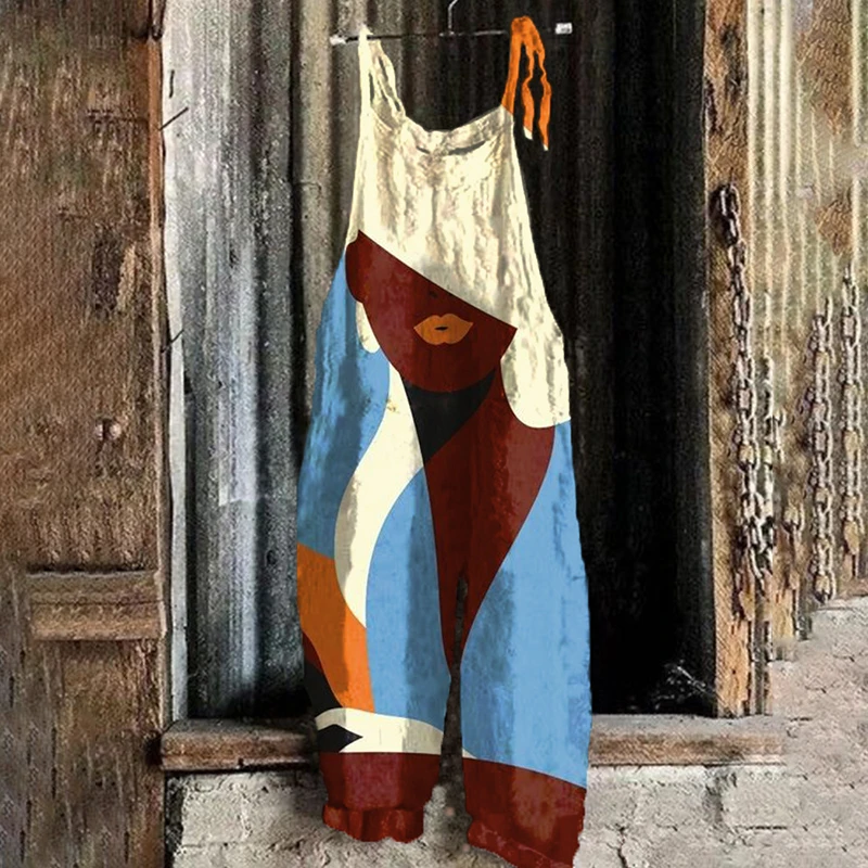 Afrikanischer Portrait-Druck-Overall, neuer kreativer Trend-Element, lockerer Damen-Overall mit lässiger Spitze, Alltags-Streetwear
