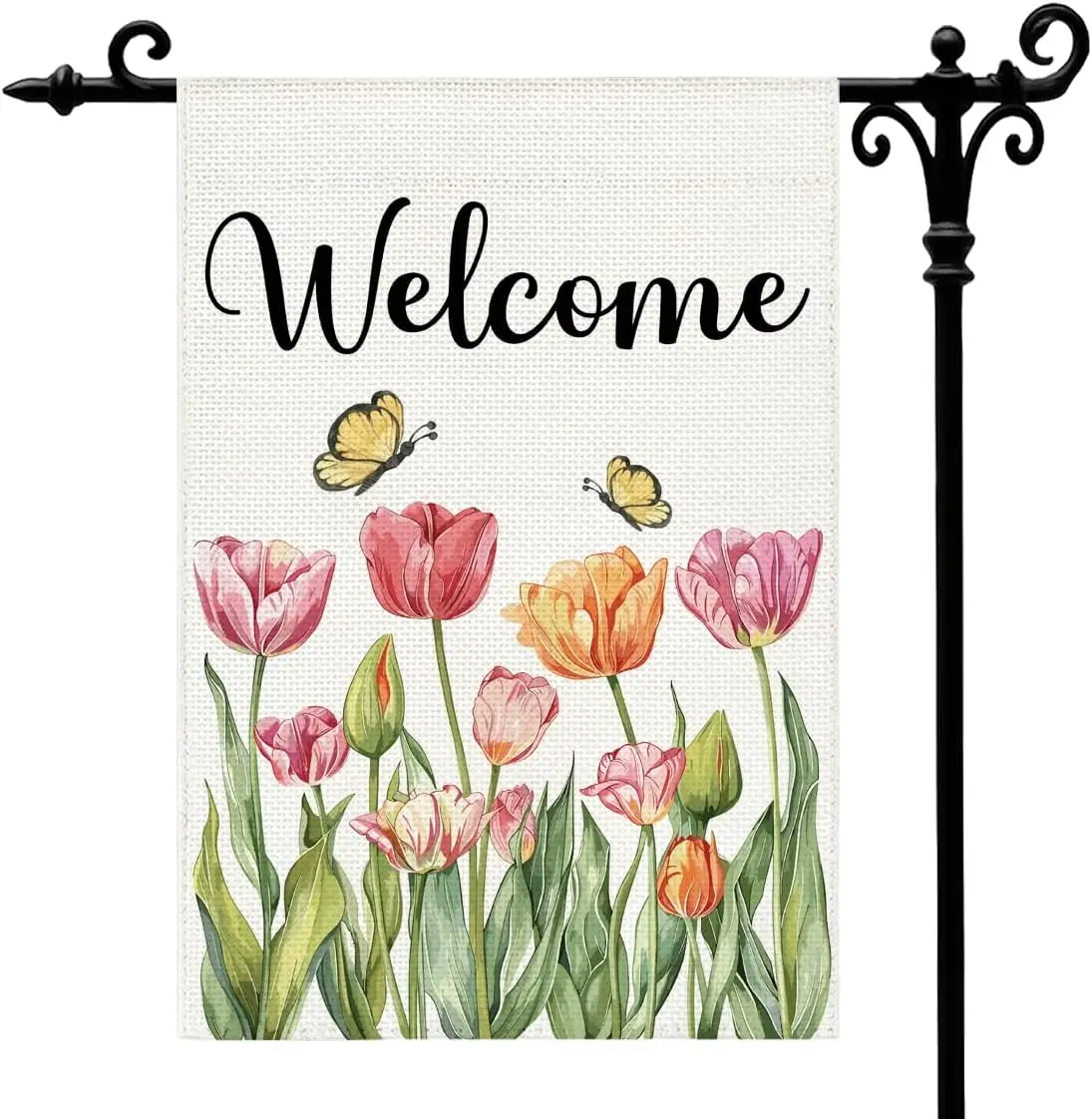 Welcome Floral Garden Flag Double Sided Yard Flags for Outdoor Decoration House Flag with Bright Flowers and Butterfly Print yyi