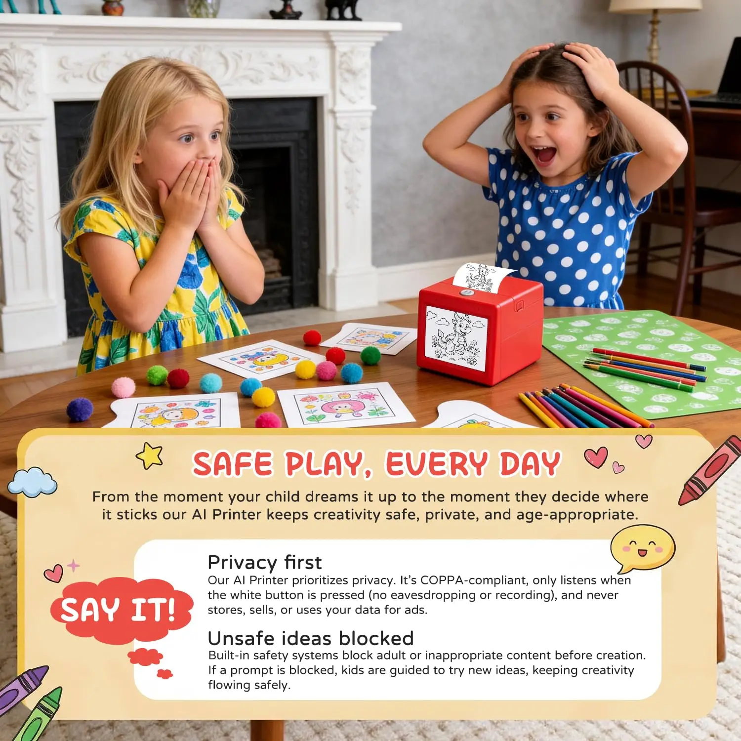 Smart AI Voice Control Inkless Thermal Sticker Printer for Kids Mini Pocket Photo Maker with 5 Pens 4 Paper DIY Craft Toy Gift