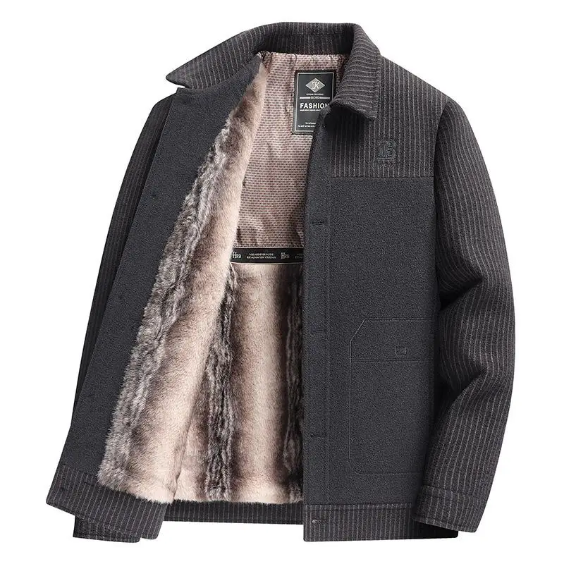 

Thiened Flannel Jaet with Fce for Middle-Aged And ly Men Casual Cotton Coat for Autumn And Winter Zipper Closure ...