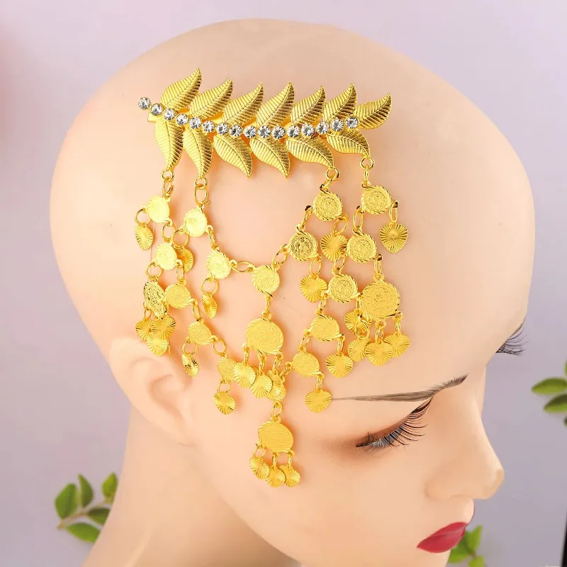 New Leaf Shape Hair Clip Gold Plated Arabic Coin Women's Hair Accessories Muslim Bridal Headdress Wedding Accessories Party