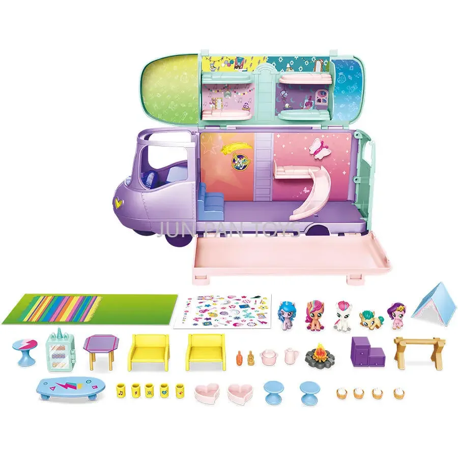 My Little Pony with Lights Magic Bus Suite with 5 Cute Miniature Pony Figures 10 Game Scenarios Girls' Toy for Children Boy Gift