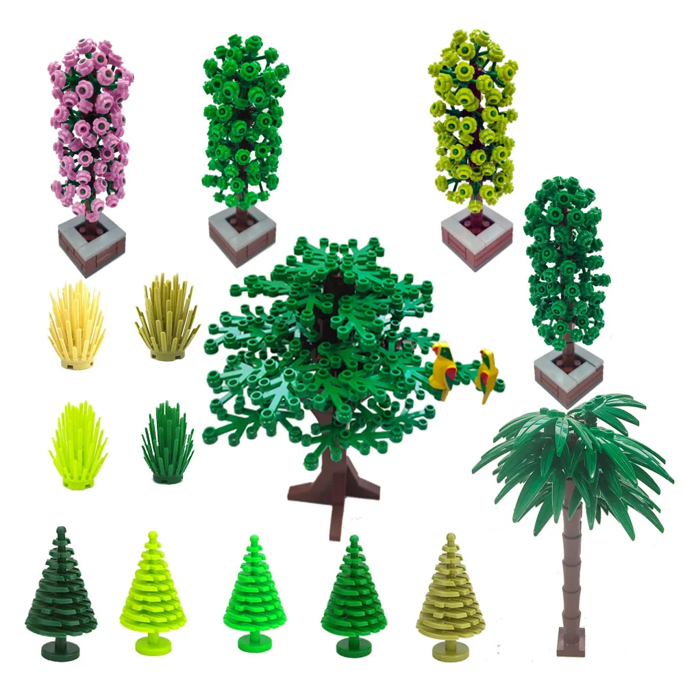 Hot sale City Parts Bush Tree Leaf Flower Green Grass Building Bricks Plants Blocks Figures Accessories Assemble Blocks Parts